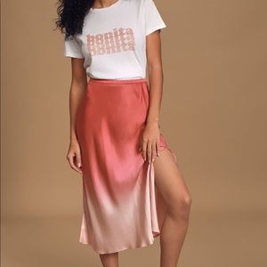 Carolina Blush Pink Ombré Satin Midi Skirt